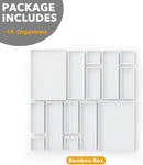 SpaceAid 14-Piece Bamboo Drawer Organizer Storage Boxes Set, Wood Tray Junk Drawer Organizers Multi-Use Divider Bins for Kitchen, Bathroom, Office Desk and Makeup Organization (14 Pack, White) by CozyNest Decor