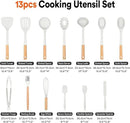 Kitchen Utensils Set, 13PCS Silicone Cooking Utensils, Heat Resistant Kitchen Utensil Spatula Set for Nonstick Cookware, Wooden Handles Kitchen Gadgets Tools Set by CozyNest Decor