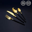 24 Piece Silverware Set For 6 Gold & Matte Black Handle Heavy duty 18/10 Stainless Steel Flatware Set Modern Design Knife/Fork/Spoon Mirror Polished Dishwasher Safe Cutlery Set with Gifts by CozyNest Decor
