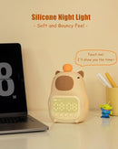Capybara Alarm Clock with Night Light for Kids, Cute Toddler Alarm Clocks for Bedrooms Ok to Wake Clocks for Girls and Boys, Rechargeable Silicone Animal Tabletop Lamp for Kid by TinyTreasures Baby Boutique