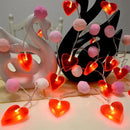 Red Heart String Lights 9.85 Ft Valentines Light with 20 LEDs 20 Pink Pom Poms Garland Lights Battery Operated with Timer Valentines Decorations for Wedding Party Valentine Decor