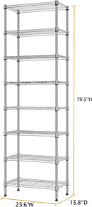 8 Tier 2000 lbs Storage Rack Metal Wire Shelving Unit, Storage Standing Shelf Organizer for Laundry Bathroom Kitchen Pantry Closet Garage Utility Room, Chrome 13.8" D x 23.6" W x 79.5" H by CozyNest Decor