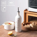 Sweejar Large Olive Oil Dispenser Bottle with Spout, 24 Oz Ceramic Oil Dispenser for Kitchen, Relief Opaque Oil Cruet, Oil Container for Cooking, EVOO, Avocado Oil, Vinegar, Pack of 1 (White) by CozyNest Decor