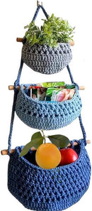 Hanging Fruit Basket, 3 Tier Cotton Macrame Produce Basket for Kitchen, Indoor Planter Hangers. by CozyNest Decor