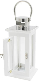 CVHOMEDECO. Decorative Elegant Wood Hurricane Candle Lantern with Stainless Top and Glass Inserts for Home Patio Outdoor Decor. White, Set of 2 by CozyNest Decor