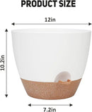 12 Inch Large Self Watering Plant Pot Set, Flower Pots with Multi-Mesh Drainage Holes and Saucer, Suitable for Indoor and Outdoor Garden Plants, White. by GreenHaven Gardens