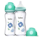 YOHKOH Natural Glass Baby Bottle with Natural Response Nipple, Newborn Anti-Colic Baby Bottles, Wide Neck Mushroom Cap Baby Bottle, Clear (Blue, (8.8oz (Pack of 2)) by TinyTreasures Baby Boutique