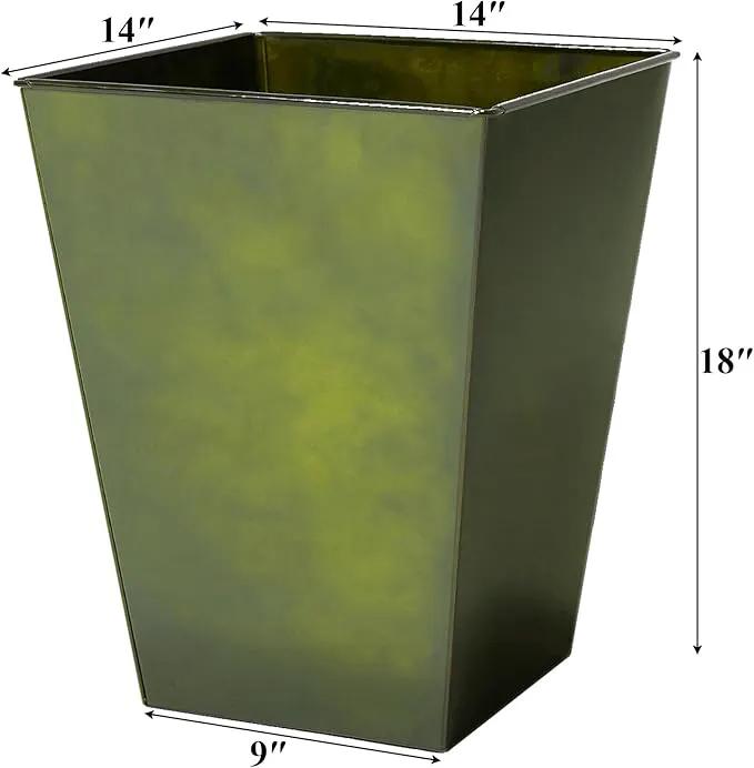 Worth Garden Large Metal Glazed Floor Planter Set of 2-14" Dia x 18" H - Luxurious Glossy Finish Green Tall Square Tapered Steel Plant Pots, Decor Flower Pot Indoor & Outdoor, Drainage Hole, photo 6 of 6