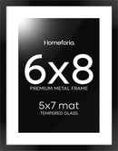 Homeforia 6x8 Picture Frame Black, High End Metal 6 x 8 Black Frames with Mat 5 x 7 for Art, 8x6 Desk Frame Matted to 5x7 inch Photo, 6 by 8 Wall or Tabletop Frames, Tempered Glass, Wall Kit, Set of 1 by CozyNest Decor