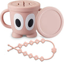 Silicone Snack Cups Food Container for Toddlers and Babies, Spill Proof Training Cup with Snack Cup Lid & Dust Proof Lid, Comes with a toy strap, Without BPA, Lead, or Phthalates (Pink) by TinyTreasures Baby Boutique