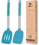 Pack of 2 Silicone Solid Turner, Non Stick Slotted Kitchen Spatulas, High Heat Resistant BPA Free Cooking Utensils, Ideal Cookware for Fish, Eggs, Pancakes(Blue) by CozyNest Decor