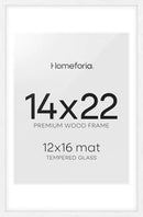 Homeforia 14x22 Picture Frame White, High End Oak 14x22 White Wood Frame with Mat 12x16 Photo, 14 x 22 Wooden Poster Frames Matted to 12 by 16, 22x14 Hanging Frames, Tempered Glass, Wall Kit, Set of 1 by CozyNest Decor