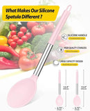 Pack of 2 Large Silicone Cooking Spoons,Non Stick Solid Basting Spoon,Heat-Resistant Kitchen Utensils for Mixing,Serving,Draining,Stirring (PINK) by CozyNest Decor