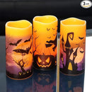 Wondise Halloween Flameless Flickering Candles with 6hrs Timer, Battery Operated Candles with Halloween Decals Real Wax LED Pillar Candles for Halloween Home Table Decor (3 x 6 Inches), Orange by CozyNest Decor