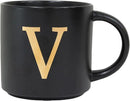 COLLECTIVE HOME - Monogram Ceramic Mugs, 15 oz Golden Initial Black Coffee Cups, Elegant Alphabet Tea Mugs, Elegant Personalized Mug with Gift Box, Unique Mug with Double Side Capital Lette (V) by CozyNest Decor