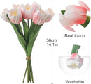 Light Pink Artificial Tulips, 2 Bundles 14Pcs, Fake Tulips Artificial Flowers, 2 x 2.4 Inch Large Flower Head Big Tulip, Easter Valentine's Day Mother's Day Home Decoration Flowers by CozyNest Decor