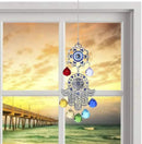 Hamsa Hand with Blue Evil Eye Protection Hanging Crystal Ornament with Chakra Energy Crystal Balls by GreenHaven Gardens