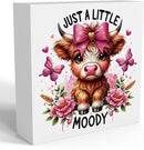 Cute Highland Cow Baby Decor, Cow With Pink Bow, Highland Cow Gifts for women, Highland Cow Decor, Highland Cow Nursery Decor, Wooden Box Decor Sign for Home Farmhouse Office Living Room Table Shelf by CozyNest Decor