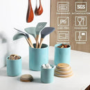 Sweejar Kitchen Canisters Ceramic Food Storage Jar Set, Stackable Containers with Airtight Seal Bamboo Lid for Serving Ground Coffee, Tea,Grains, Herbs,Sugar, Salt and More - Pack of 4（Turquoise） by CozyNest Decor