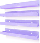 4 Pack 15 Inch Purple Acrylic Shelves, Kids Floating Bookshelf for Kids Room, Modern Nail Polish Rack Sunglasses Essential Oil Picture Ledge Display Toy Storage Wall Shelf by TinyTreasures Baby Boutique