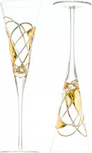Victoria Barcelona Champagne Flute Set of 2 – 7.5 oz Mouth‑Blown Golden Luster Glass | Hand‑Painted with Real Gold Dust, Gaudí & Murano Inspired | Artistic Premium Gift Ideas for Her or Him by CozyNest Decor