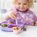 Bumkins Toddler Utensils, Kids Size Fork and Spoon Set, Silicone and Stainless-Steel Training Silverware, Angled Forks / Sporks for Self-Feeding, Children Hold Learning to Eat, 18 Months Up, Lavender by TinyTreasures Baby Boutique