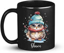 Winter Owl Design Coffee Mug - Custom Christmas Animal Black Cup, Personalized Name Themed 11oz 15oz Ceramic Cup for Owl Lovers, Xmas Decorative Gift by CozyNest Decor