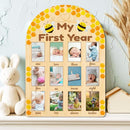 ORIGACH My First Year Baby Growth Photo Display Wood Board - 12 Months Newborn Milestones Photo Board - Neutral Baby Keepsake Board 1st Birthday Party Nursery Decor New Mom Gift - Bee by TinyTreasures Baby Boutique