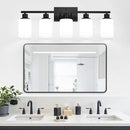 5-Light Black Bathroom Vanity Light Fixture with Milky White Frosted Glass Shades, Bathroom Light Fixture for Mirror, Matte Finish, Reversible Up/Down Lighting for Bedroom, Living Room, Hallway by CozyNest Decor