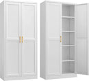 Kitchen Pantry Cabinet,71”White Metal Pantry Storage Cabinet with Doors and 4 Adjustable Shelves,Kitchen Cabinet with 2 Gold Handles,Tall Cabinet for Livingroom,Pantry, Bathroom,Kitchen by CozyNest Decor
