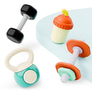 iPlay, iLearn Baby First Gym Rattle Set, Infant Dumbbell Weights Teething Rattles 3-6-12 Month, Newborn Workout Sensory Stroller Toy, Babies Birthday Shower Gift 5 7 8 9 10 Month Toddler Boy Girl-4PCS by TinyTreasures Baby Boutique