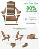 Folding Adirondack Chair HDPE All-Weather Adirondack Chairs with Cup Holder, Outdoor Fire Pit Chairs Lawn Chair for Deck Patio Garden (Teak) by GreenHaven Gardens