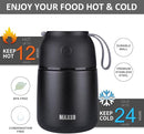 Insulated Thermo Food Jar for Hot & Cold Food for Kids Adult, 17 oz Soup Thermal Hot Food Containers for Lunch, Triple Layer Insulation Stainless Steel Food Jar with Spoon (Black) by TinyTreasures Baby Boutique