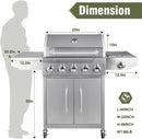Bestfire 68,000 BTU 5 Burner Propane Gas Grill with Side Burner-Professional-Grade Stainless Steel Outdoor BBQ Grill-647 sq in Cooking Space&Porcelain Cast Iron Grrates-Patio Cart Design for Backyard by GreenHaven Gardens