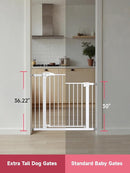 36.2" Extra Tall Baby Gate for Stairs, 29.5-46" Wide Dog Gate for Doorways, Walk Thru Auto Close Metal Child Gate for The House, Stairs and Doorways, Pet Gate Pressure Mounted Dog Gate Indoor (White) by TinyTreasures Baby Boutique