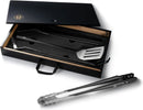 Schmidt Brothers - BBQ Carbon 6, 4-Piece Grilling Accessory Set, Full-Forged Stainless Steel Grilling Utensils Including Spatula, Fork, Basting Brush, and Tongs with All Wood Handles by GreenHaven Gardens