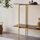 Glass Console Table for Living Room, Foyer & Entrance, 2-Tiers Mid-Century Modern Sofa Table with Amber Glass Top, Walnut Finish Wood Shelf and Gold Finish Frame by CozyNest Decor
