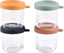 BEABA 4 Pack Glass Baby Food Jars with Soft Silicone Air Tight Lids, 8 oz Glass Storage Containers with Lids, Microwave and Freezer Safe Containers, Sunrise by TinyTreasures Baby Boutique