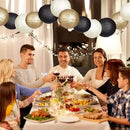 Paper Lanterns Decorative, Black Gold Hanging Round Chinese Lanterns with Lights for Graduation Anniversary Birthday Party 12 LED Light Pack of 12 by CozyNest Decor
