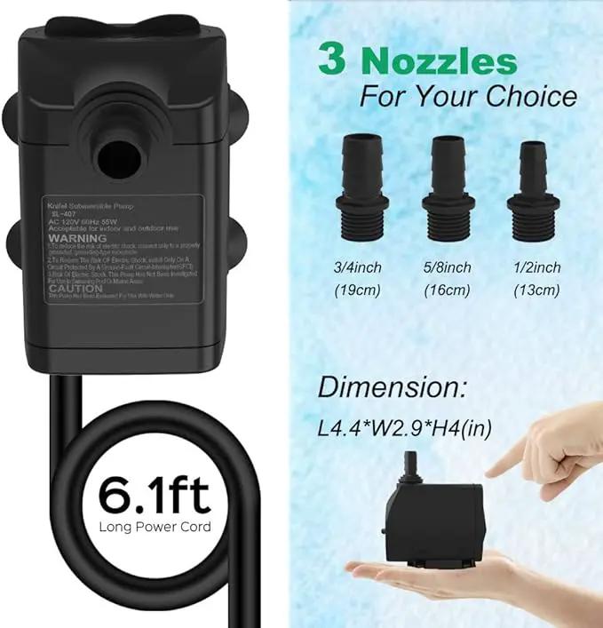 Submersible Pump 660GPH (2500L/H 45W) Ultra Quiet with Dry Burning Protection 8.2ft High Lift for Fountains, Hydroponics, Ponds, Aquariums & More…, photo 5 of 7