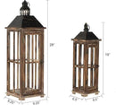 Large Farmhouse Wooden Decorative Lantern Set of 2, Rustic Distressed Brown Burnt Wood Floor Candle Lanterns, Indoor/Outdoor Hanging Lanterns for Home Decor (No Glass) by CozyNest Decor