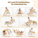 Pikler Triangle Set with Cushion, 8-in-1 Toddler Climbing Toys Indoor, Wooden Montessori Climbing Set with Arch Ramp,Ladder&Tent Cloth, Baby Indoor Climber Jungle Gyms for Toddlers Toy, Rainbow by TinyTreasures Baby Boutique