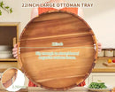 Extra Large Round Ottoman Coffee Table Tray, 22" Big Kitchen Serving Trays for Huge Ottoman Counter Giant Decorative Organizer, Huge Wood Serveware Tray with Built-in Handle for Big Job by CozyNest Decor