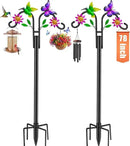 Double Shepherds Hooks for Outdoor, Artistic Hummingbird & Flower Design, 5 - Prong Base, Ideal for Bird Feeders, Baskets & Lanterns (1 Pack) by GreenHaven Gardens