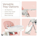 KÜB 3-in-1 Foldable Baby High Chair, 7 Height & 4 Recline Adjustable Seat & Tray for Easy Clean, 2 Locking Wheels, Multifunctional Infant High Chairs for Babies and Toddlers (Pink, with Toys) by TinyTreasures Baby Boutique