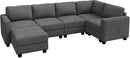 HONBAY U-Shaped Corduroy Sectional Couch with 6 Seaters Modular Sectional Sofa with Storage Sectional Couches for Living Room, Dark Gray by CozyNest Decor