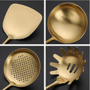 Generic Stainless Steel Kitchen Utensil Set, Spoon, Spatula, Pasta Server, Small Spatula (Black & Gold) by CozyNest Decor