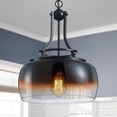 WUZUPS Chandelier Rustic Farmhouse Industrial Round Ceiling Pendant LED Light Fixture with Amber Gradient Black Glass Shades for Dining Room Kitchen Island Foyer Entryway, H 17" x W 13.4", E26 Base by CozyNest Decor