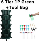 Vertical Planter, 6 Tier Stackable Strawberry Planter with Garden Tool Set, Movable Indoor/Outdoor Garden Herb Pot for Growing Vegetables and Succulents, Green by CozyNest Decor