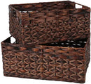 Rectangular Woven Water Hyacinth Basket,Dark Storage Basket With Inside Handle Shelves Kitchen Office Desk (Set of 2) by GreenHaven Gardens